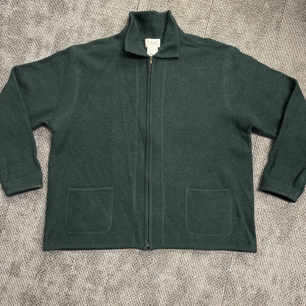 Tabi International Wool Zip Sweater Mens L Green Full Zip Jacket